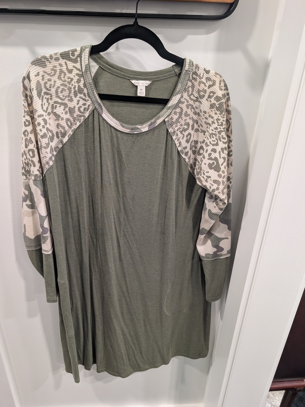Cato Olive Green Leopard Camo Print Tunic Top – Size M